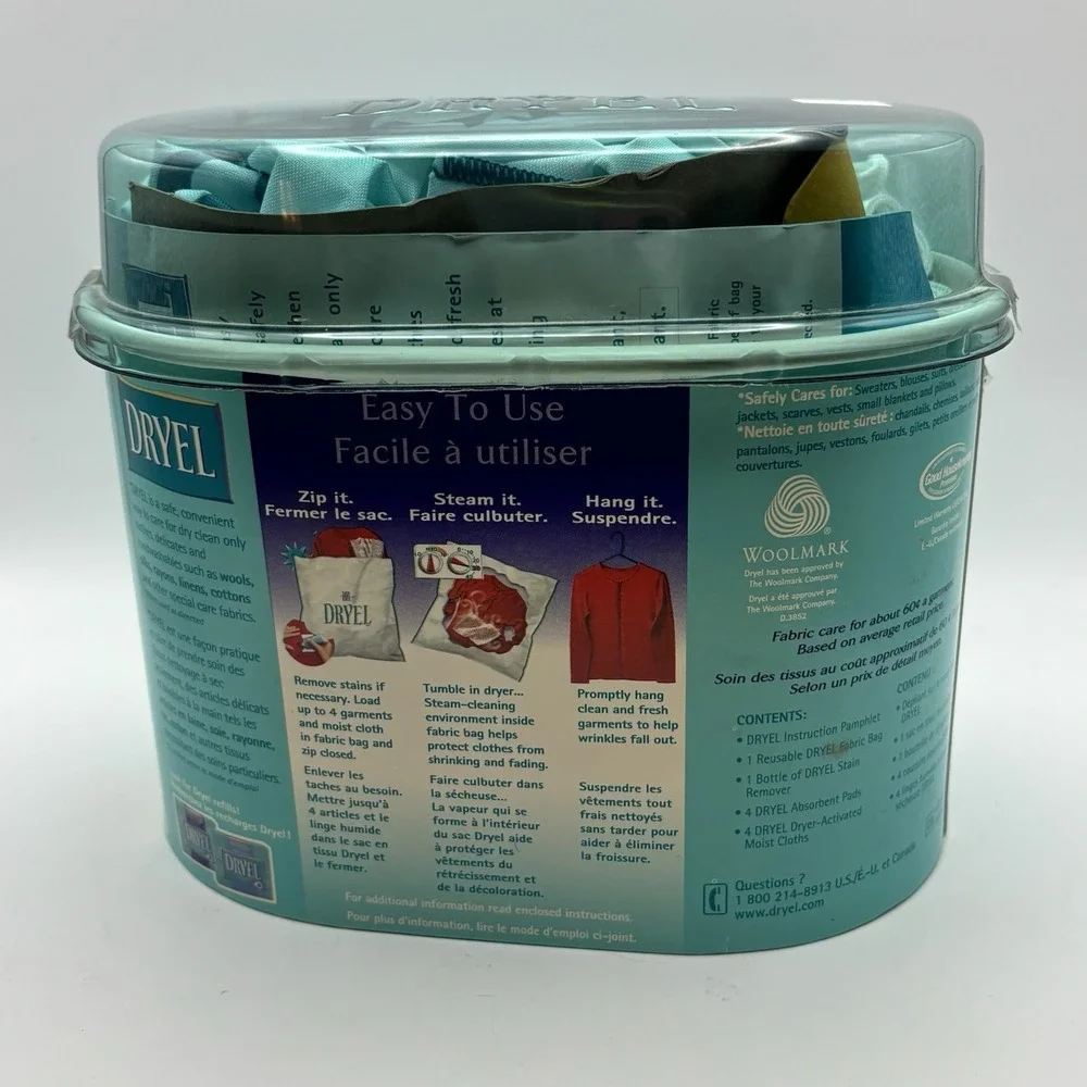 Vintage DRYEL Dry‎ Clean Fabric Care Starter Kit Original Teal Canister (2002)